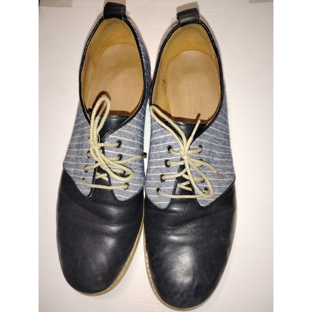 Clarks Zyris Toledo navy blue leather and canvas Oxford Shoes Women 9M Classic